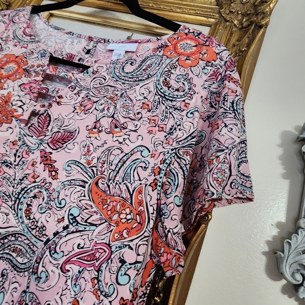 J Jill Boho Dress Full Length Maxi Short Sleeve Floral Rayon Paisley Size Med. - Picture 7 of 15